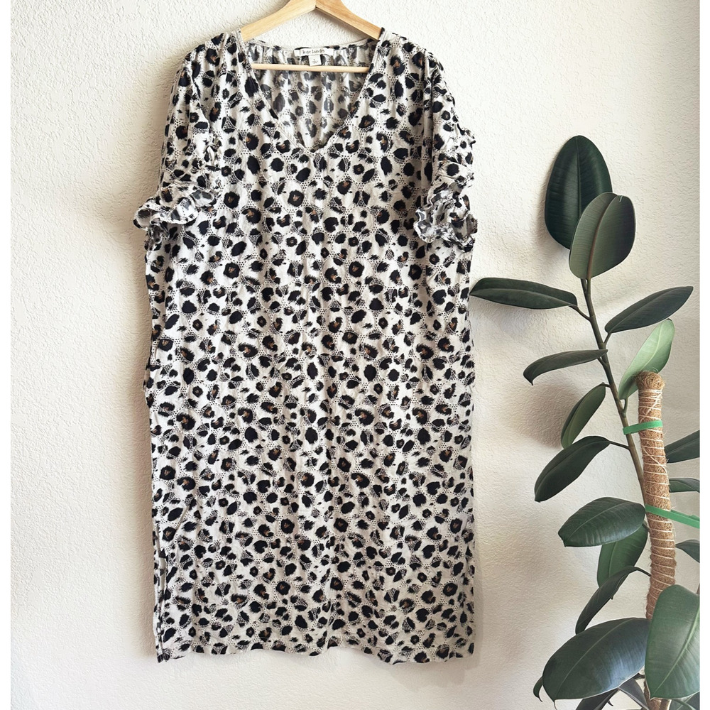 Kate Landry Midi Shift Dress Large Leopard Print Embroidered Coverup MuMu Beach